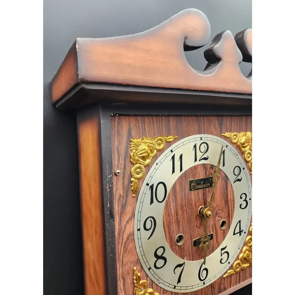 Vintage Centurion 35‑Day Regulator Clock* Korea Wood Case Brass Pendulum Key